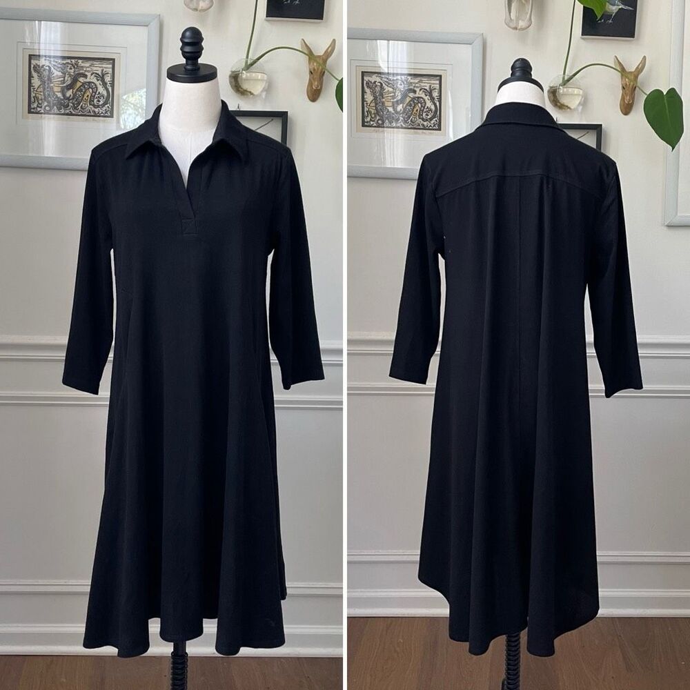 Women With Control QVC Black 3/4 Sleeve Polo Dress Black S